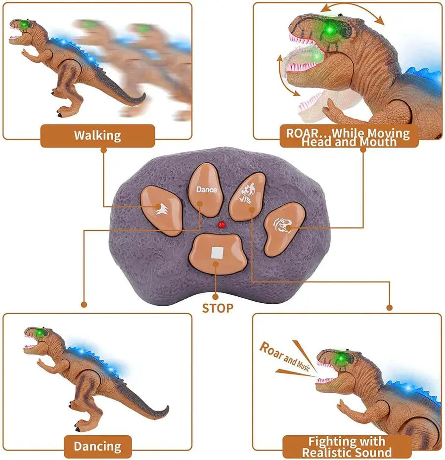 Dinosaur Remote Control Toy with Multi-Color LED Spikes and Roaring Sound, Rechargeable Veldora