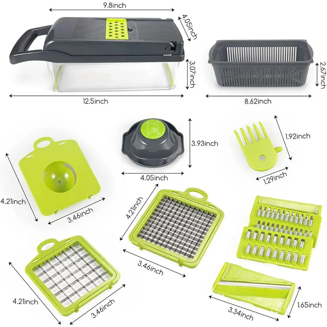 Vegetable Slicer with Interchangeable Blades and Collection Container, Non-Slip Base Veldora