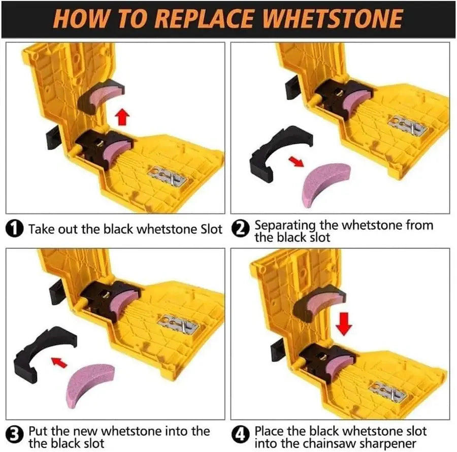 Chainsaw Sharpener with Guided Stone and Adjustable Locating Pin for Two-Hole Bars Veldora