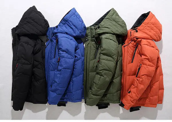 Duck Down Jacket with Removable Hood and Full-Length Zipper, Tailored Fit Veldora