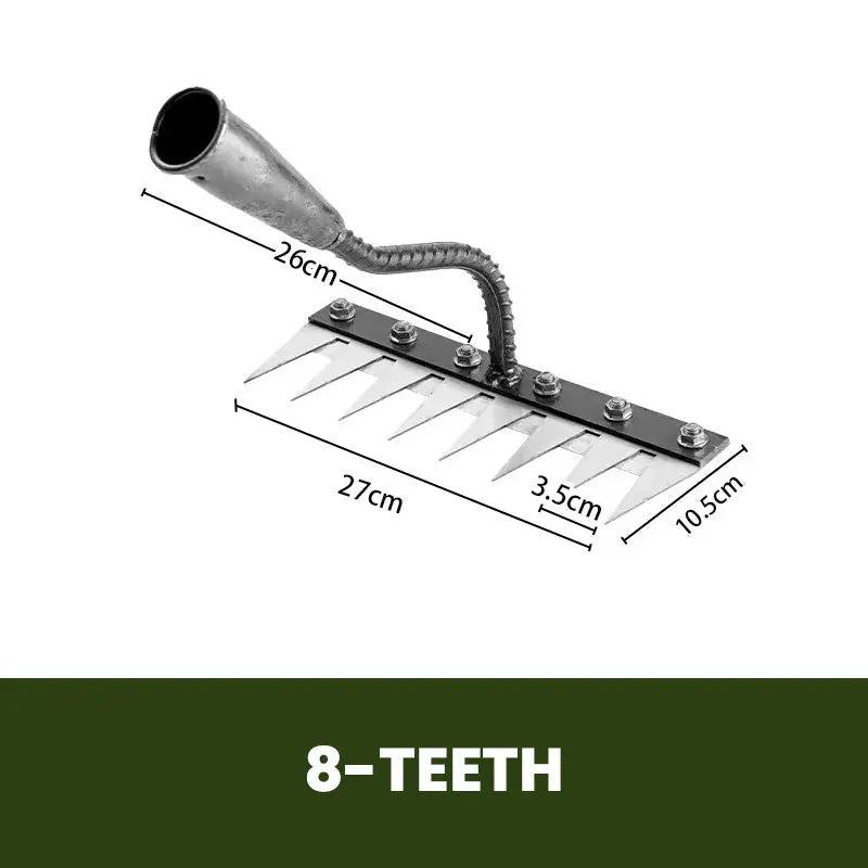 Rake Head with Carbon Steel Tines and Interchangeable Mount for Standard Wooden Poles Veldora
