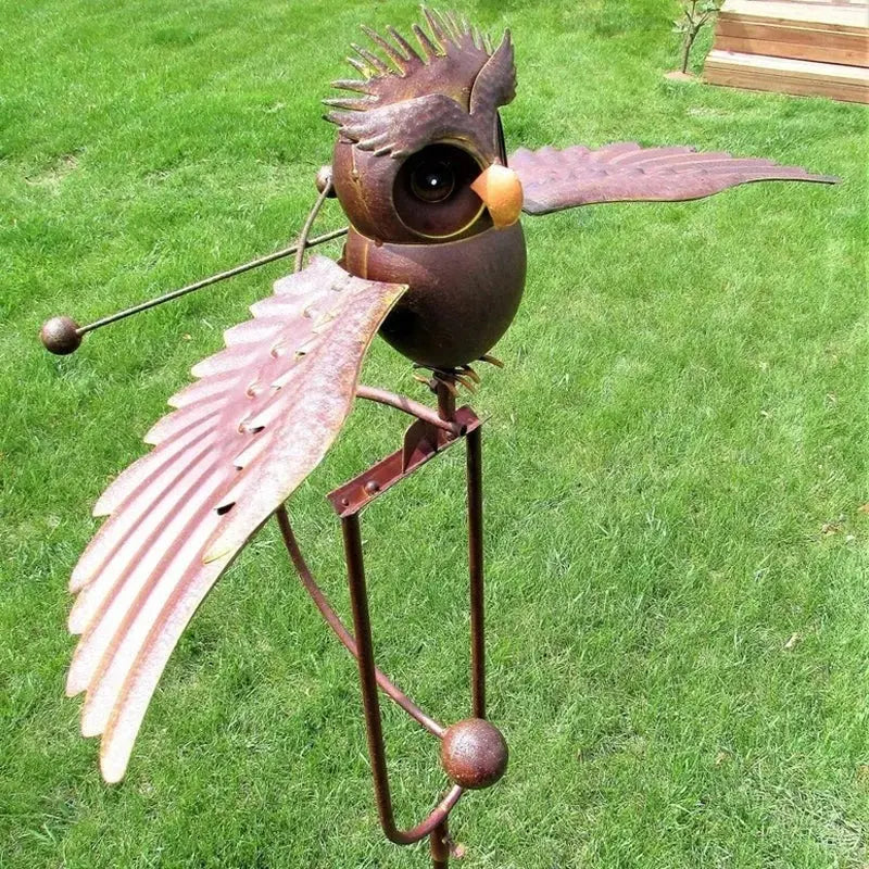 Garden Bird Sculpture with Lifelike Flapping Wings and Ground Stake Mount Veldora