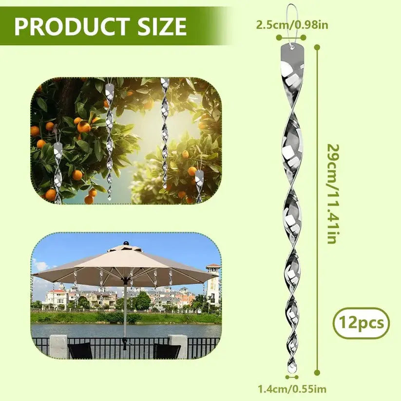 Reflective Bird Deterrent with Wind-Spinning Spiral Rod and Hanging Rope, Outdoor Pack Veldora