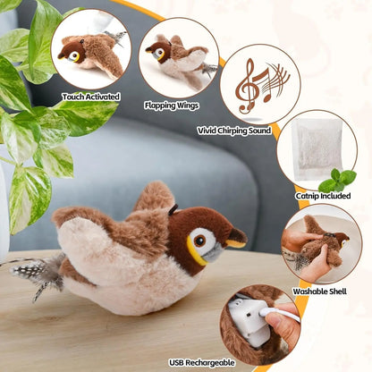 Interactive Cat Toy with Motion-Activated Chirps and Feather Tail, USB Rechargeable Veldora