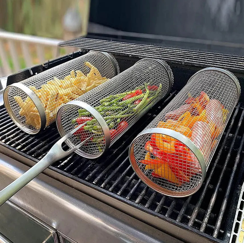 Rotisserie Grill Basket with 360° Rotation and Secure Latch, Stainless Steel Veldora