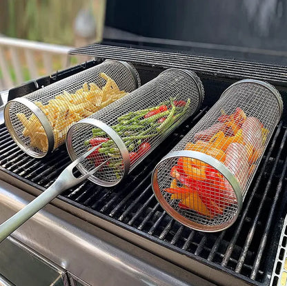 Rotisserie Grill Basket with 360° Rotation and Secure Latch, Stainless Steel Veldora