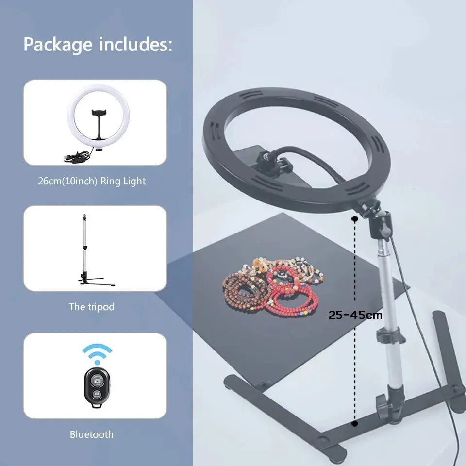Ring Light with Tripod and 360° Phone Holder, 3 Color Modes, 10 Brightness Levels Veldora