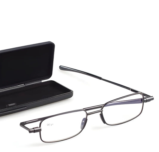 Folding Reading Glasses with Ultra Compact Fold and 90 Degree Spring Hinge, Slim Case Veldora