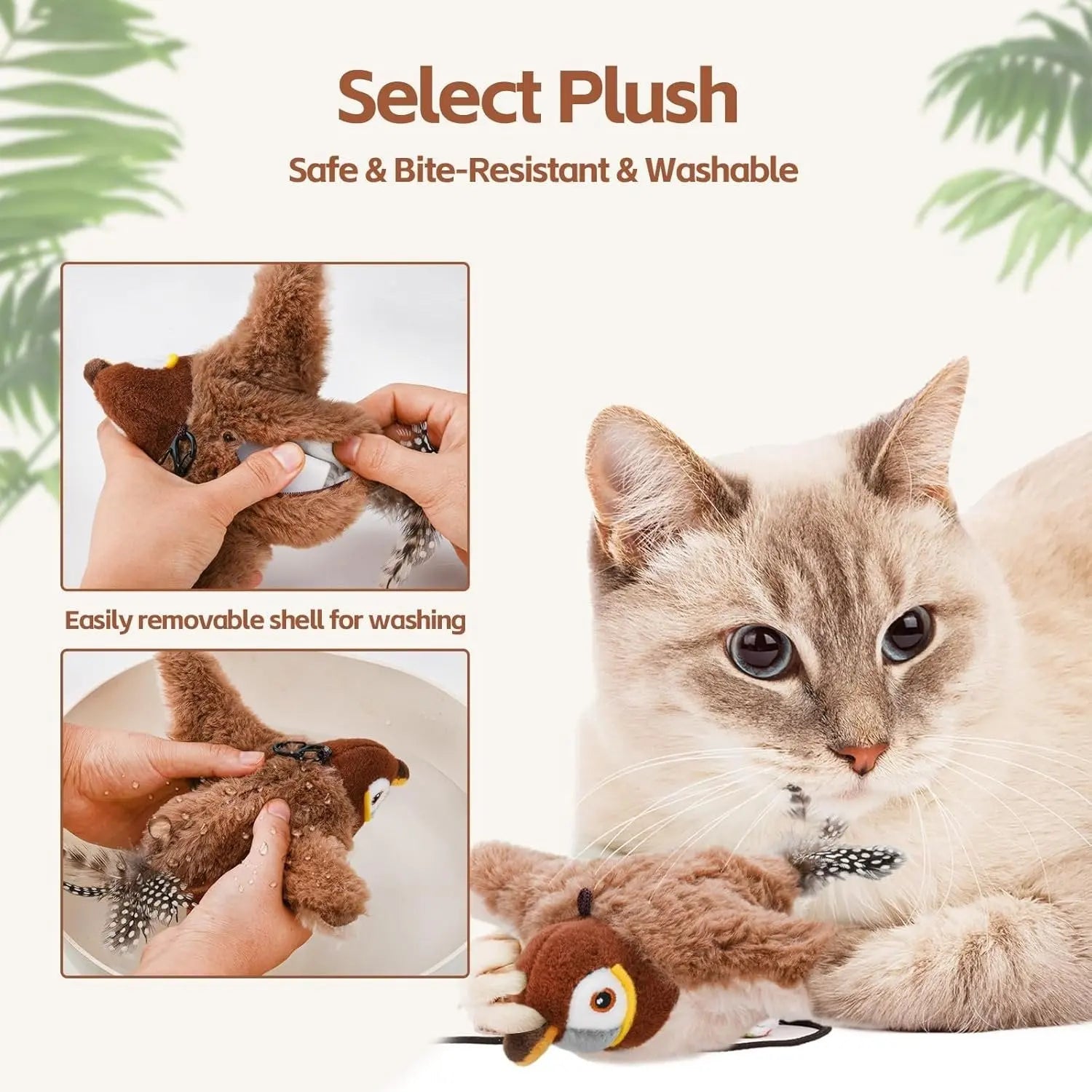 Interactive Cat Toy with Motion-Activated Chirps and Feather Tail, USB Rechargeable Veldora