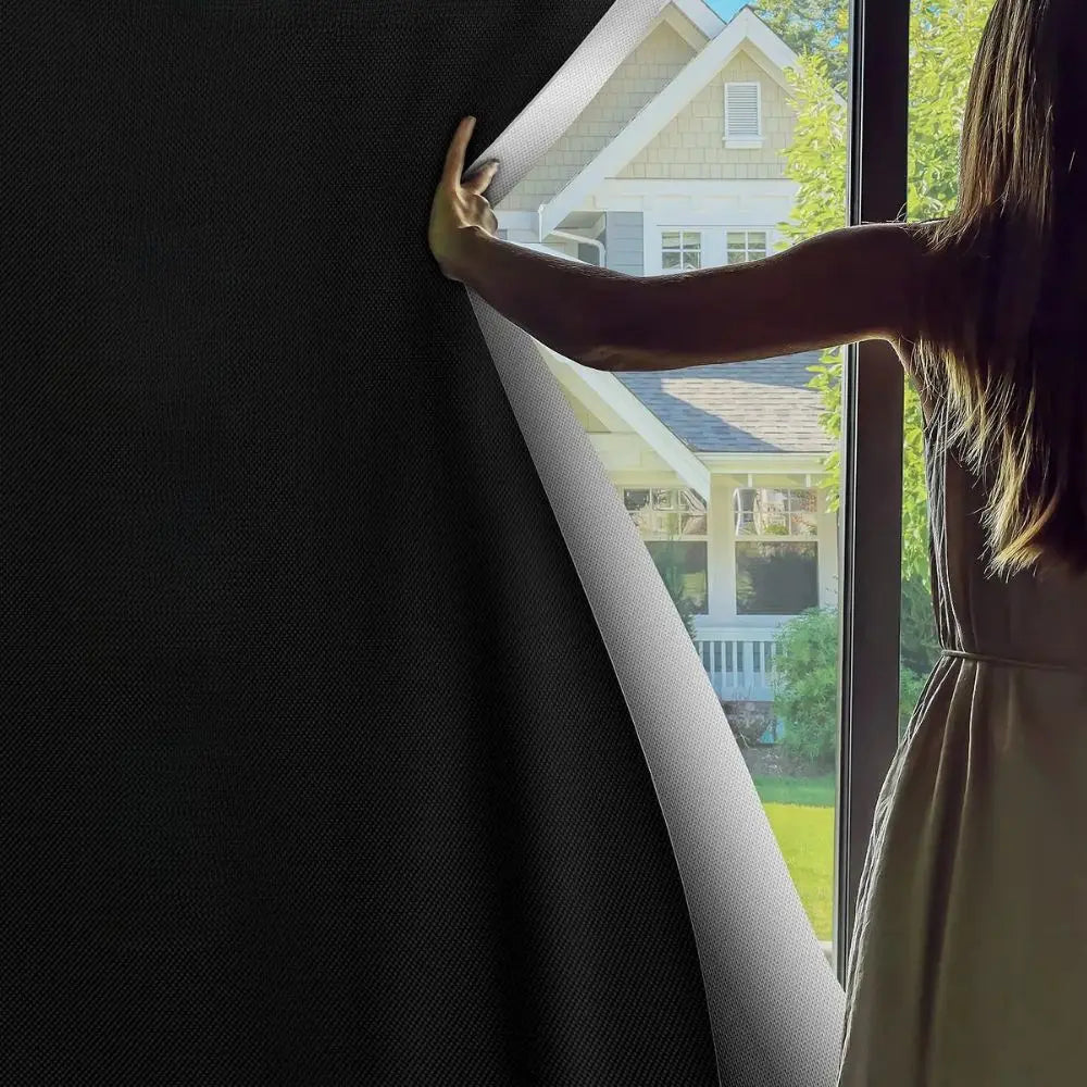 Blackout Window Shade with Static Cling and Easy Custom Trim, Black Veldora