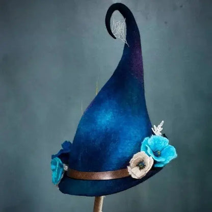 Felt Witch Hat with Silk Chiffon Trim and Adjustable One-Size Fit, Breathable Wool Veldora