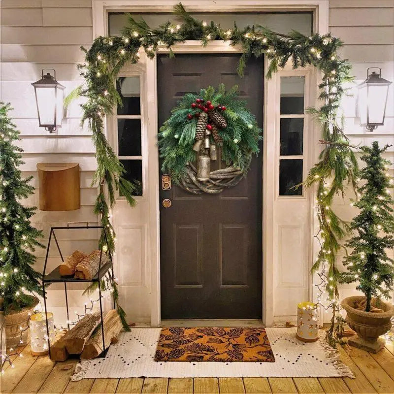 Christmas Wreath with Vine Base and Metal Bells, 17-Inch Rustic Indoor Holiday Decor Veldora