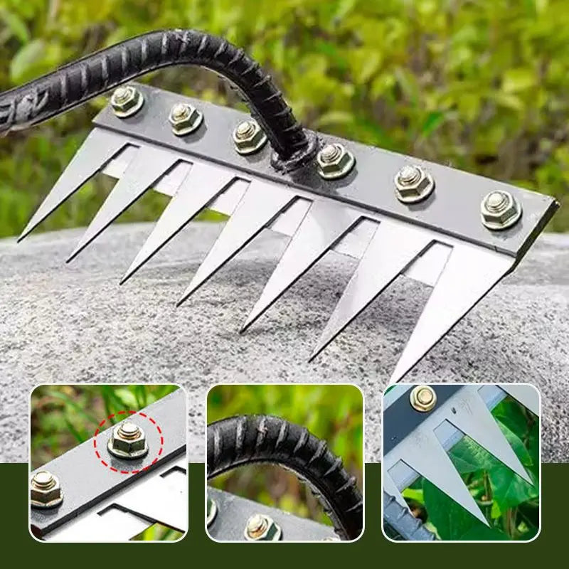 Rake Head with Carbon Steel Tines and Interchangeable Mount for Standard Wooden Poles Veldora