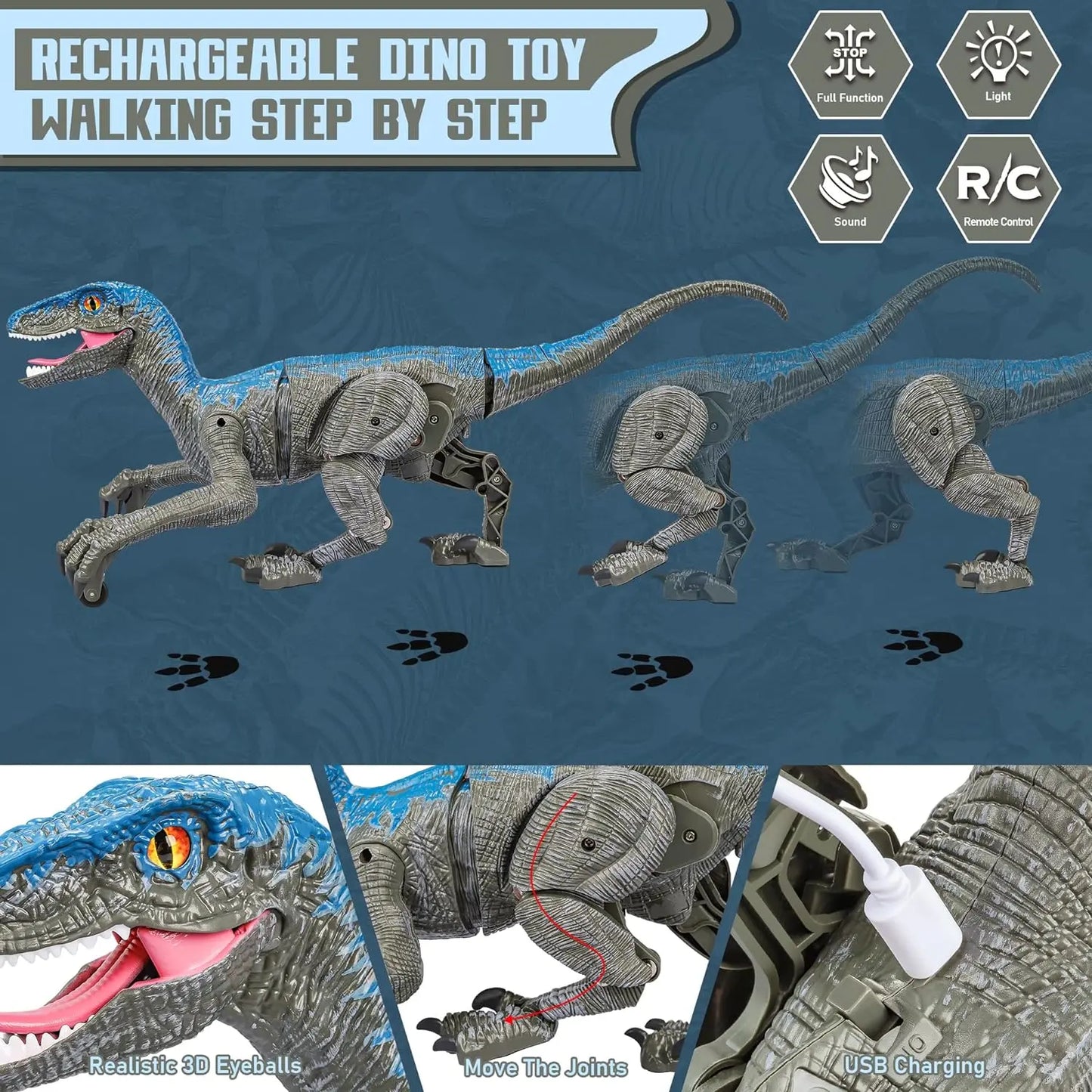 Interactive Dinosaur Toy with Remote Control and Rechargeable Battery, Realistic Sounds Veldora