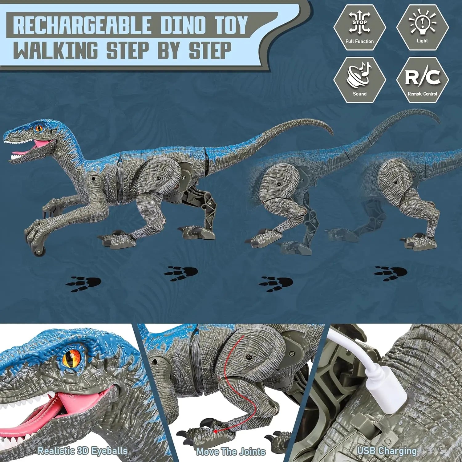 Interactive Dinosaur Toy with Remote Control and Rechargeable Battery, Realistic Sounds Veldora