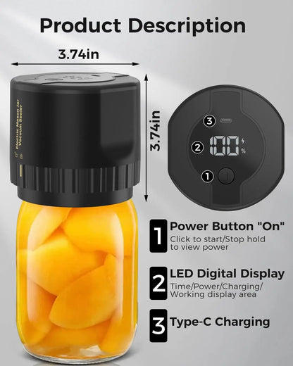 Jar Vacuum Sealer with Rechargeable Cordless Pump and One-Hand Use, Fits Jars Up to 3.4in Veldora