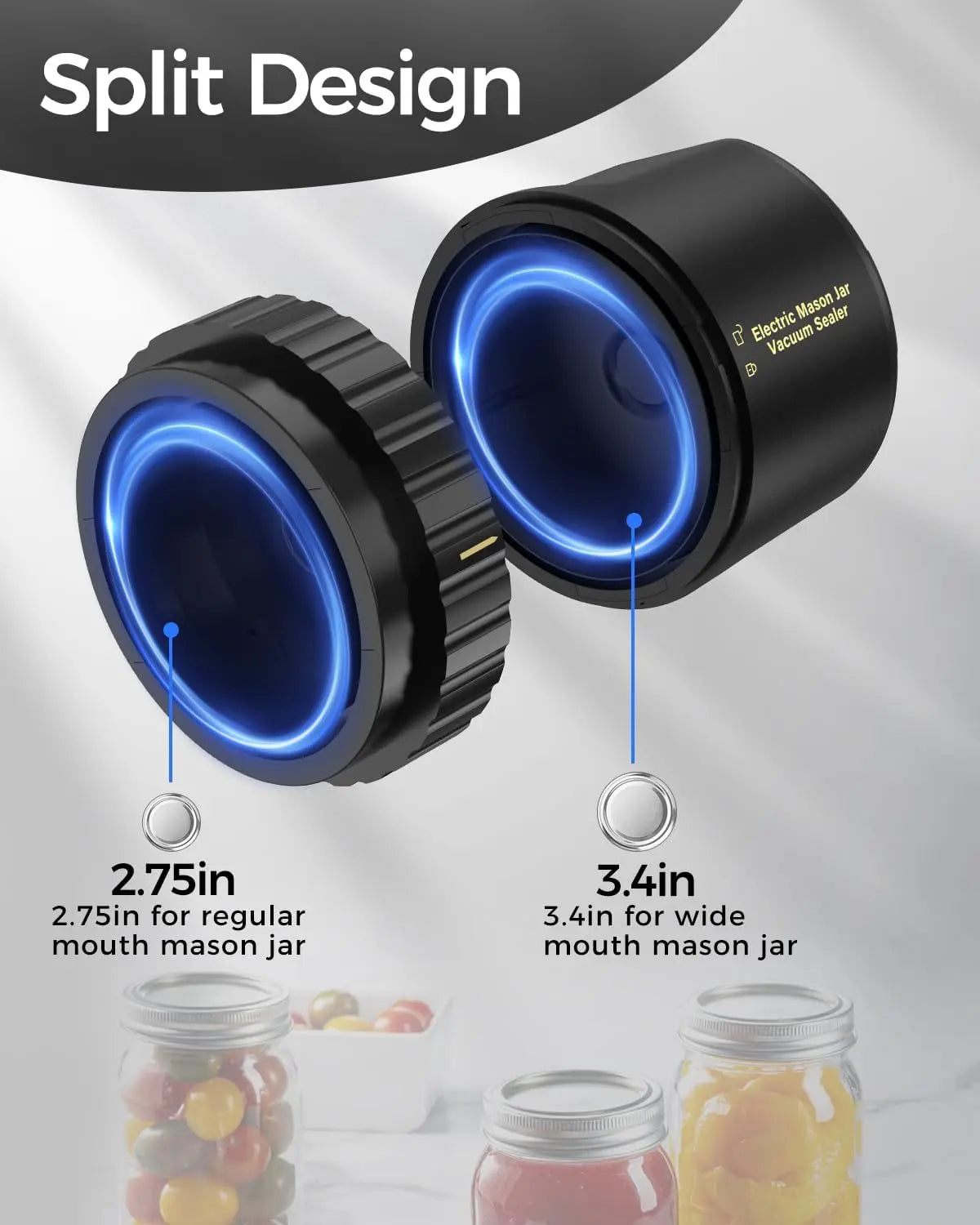 Jar Vacuum Sealer with Rechargeable Cordless Pump and One-Hand Use, Fits Jars Up to 3.4in Veldora