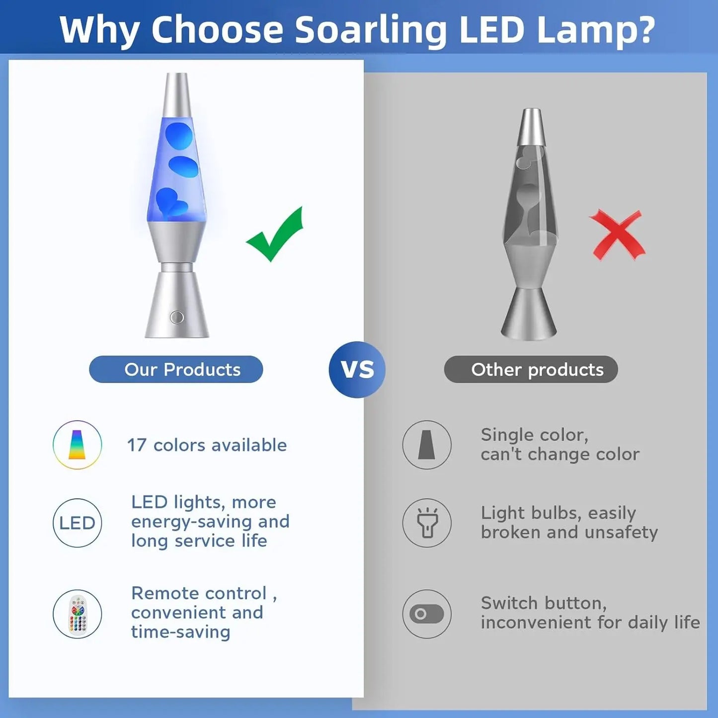 LED Lava Lamp with 17 RGBW Colors and Remote Control, 14.5in Metallic Finish Veldora