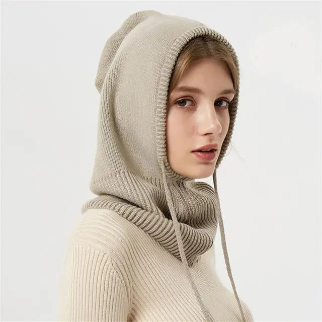 Cashmere Knit Hat with Hooded Fit and Adjustable Drawstrings, Lightweight Packable Design Veldora