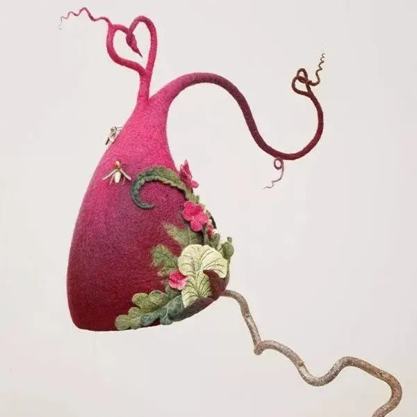 Felt Witch Hat with Silk Chiffon Trim and Adjustable One-Size Fit, Breathable Wool Veldora