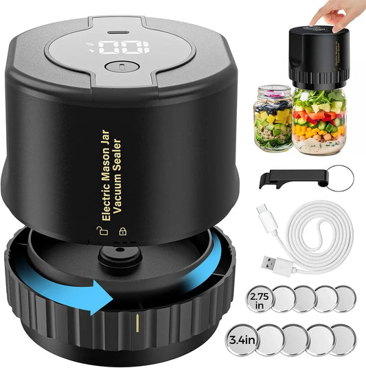 Jar Vacuum Sealer with Rechargeable Cordless Pump and One-Hand Use, Fits Jars Up to 3.4in Veldora