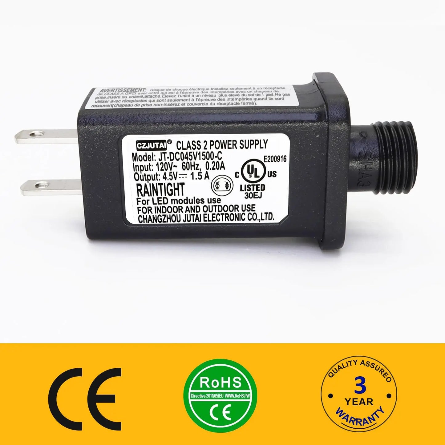 4.5V DC Power Adapter with 1.5A Output and Compact Black Housing, Indoor Use Veldora