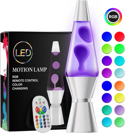 LED Lava Lamp with 17 RGBW Colors and Remote Control, 14.5in Metallic Finish Veldora