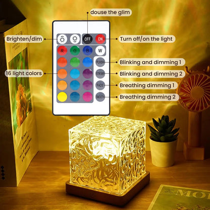 Aurora Projector Night Light with Ocean Wave Effect and 16-Color Remote, USB Wood Finish Veldora