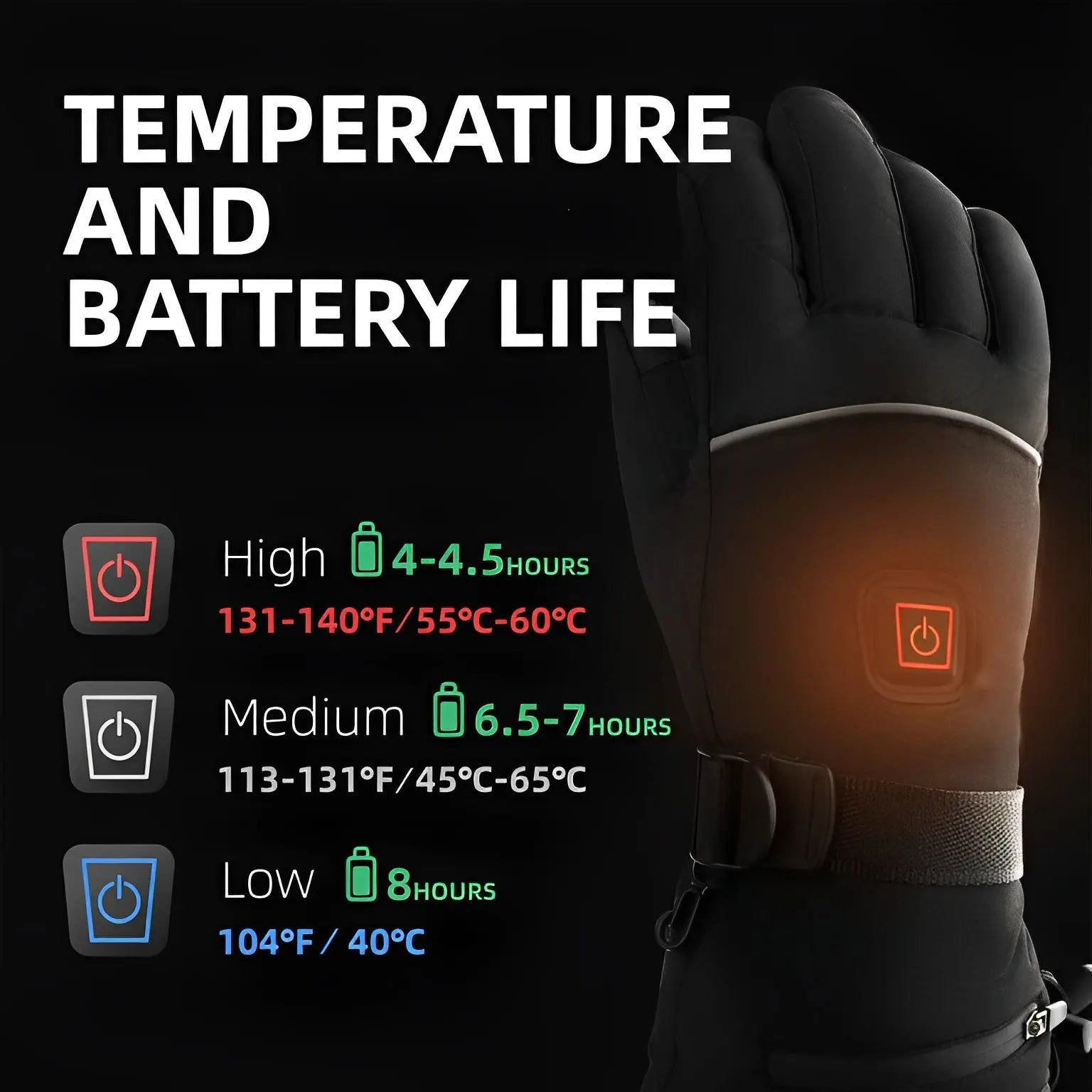 Rechargeable Heated Gloves with Rapid Heating and Removable Battery Pack, Water Resistant Veldora