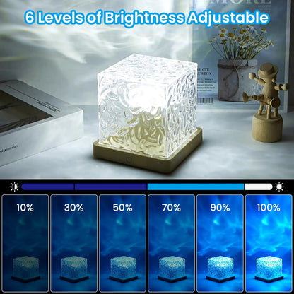 Aurora Projector Night Light with Ocean Wave Effect and 16-Color Remote, USB Wood Finish Veldora