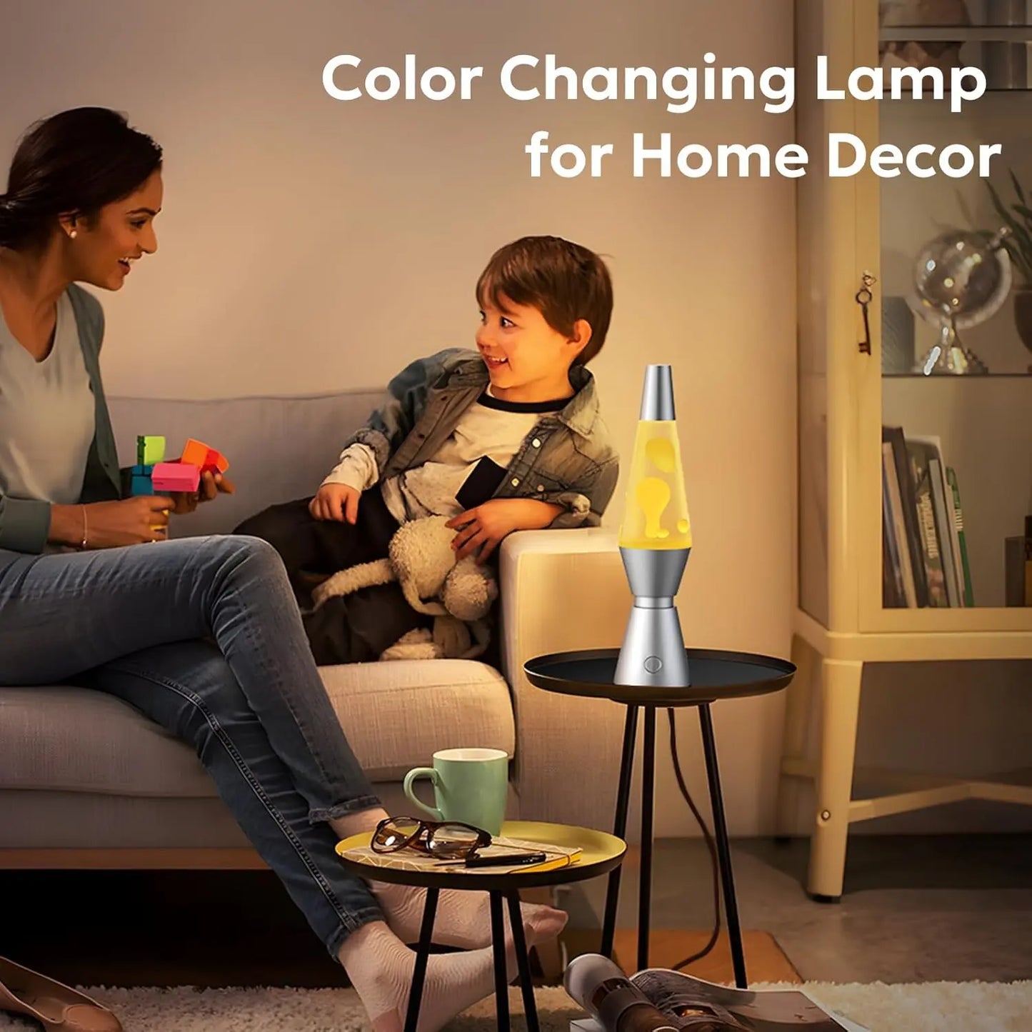 LED Lava Lamp with 17 RGBW Colors and Remote Control, 14.5in Metallic Finish Veldora