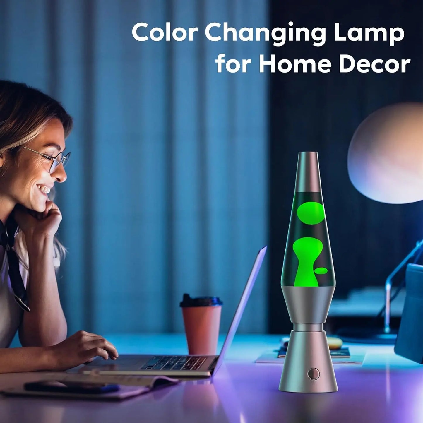 LED Lava Lamp with 17 RGBW Colors and Remote Control, 14.5in Metallic Finish Veldora