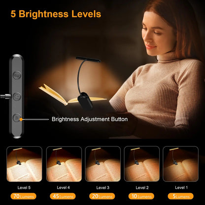 Rechargeable Book Light with Wide Head and 360 Degree Gooseneck, USB-C Veldora