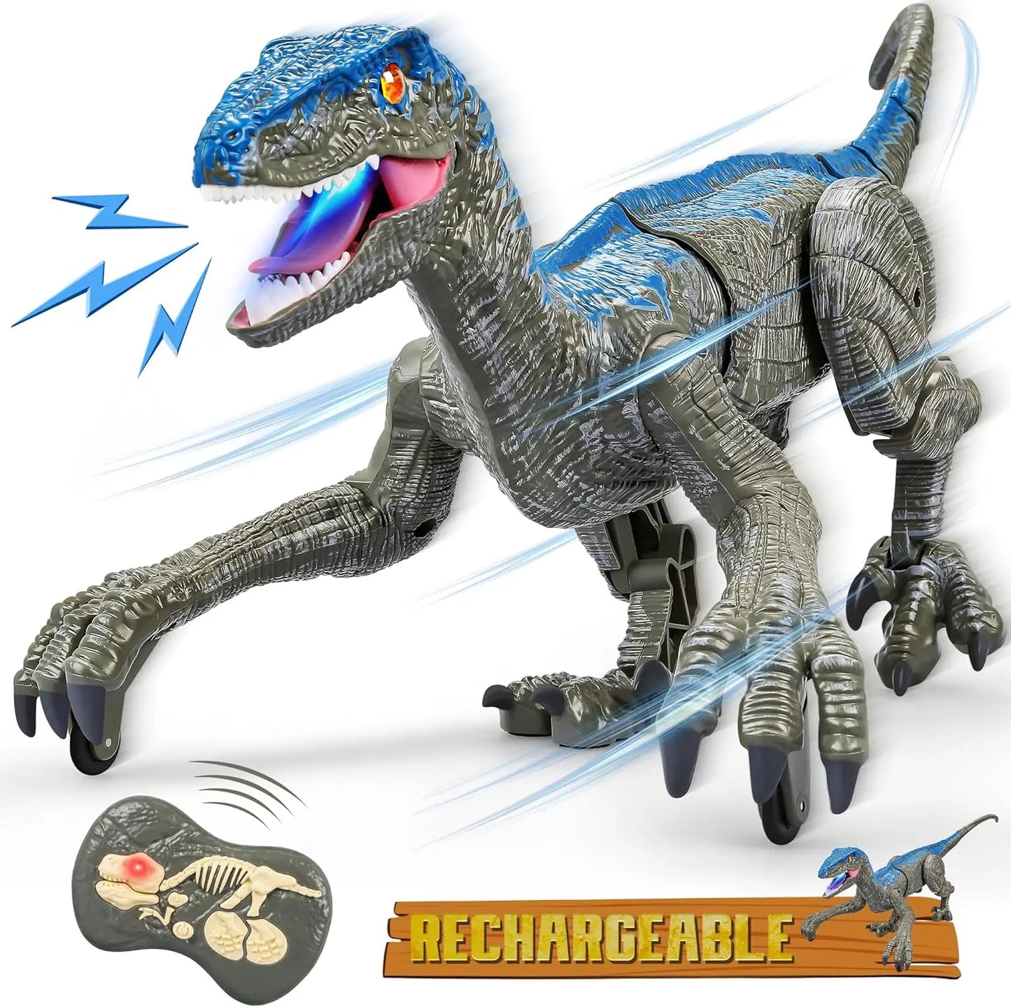 RC Dinosaur with Rechargeable Battery and Realistic Sound, 2.4GHz Remote Veldora