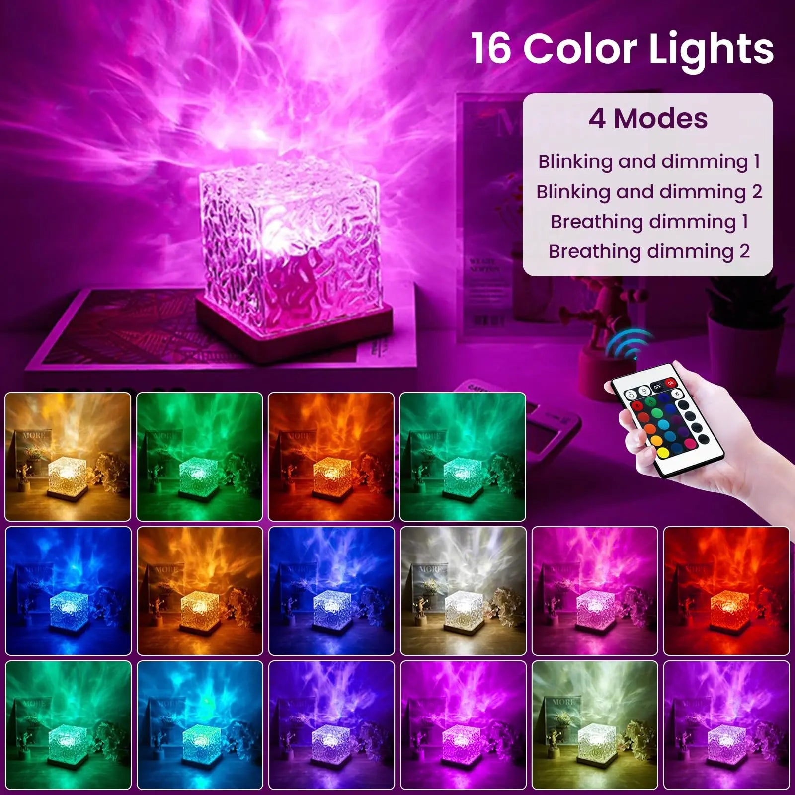 Aurora Projector Night Light with Ocean Wave Effect and 16-Color Remote, USB Wood Finish Veldora