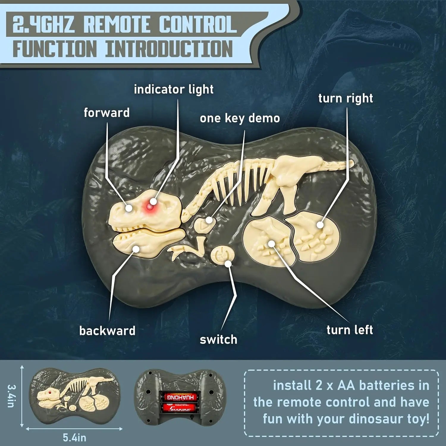 RC Dinosaur with Rechargeable Battery and Realistic Sound, 2.4GHz Remote Veldora