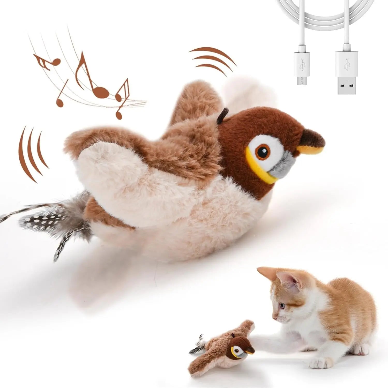 Interactive Cat Toy with Motion-Activated Chirps and Feather Tail, USB Rechargeable Veldora