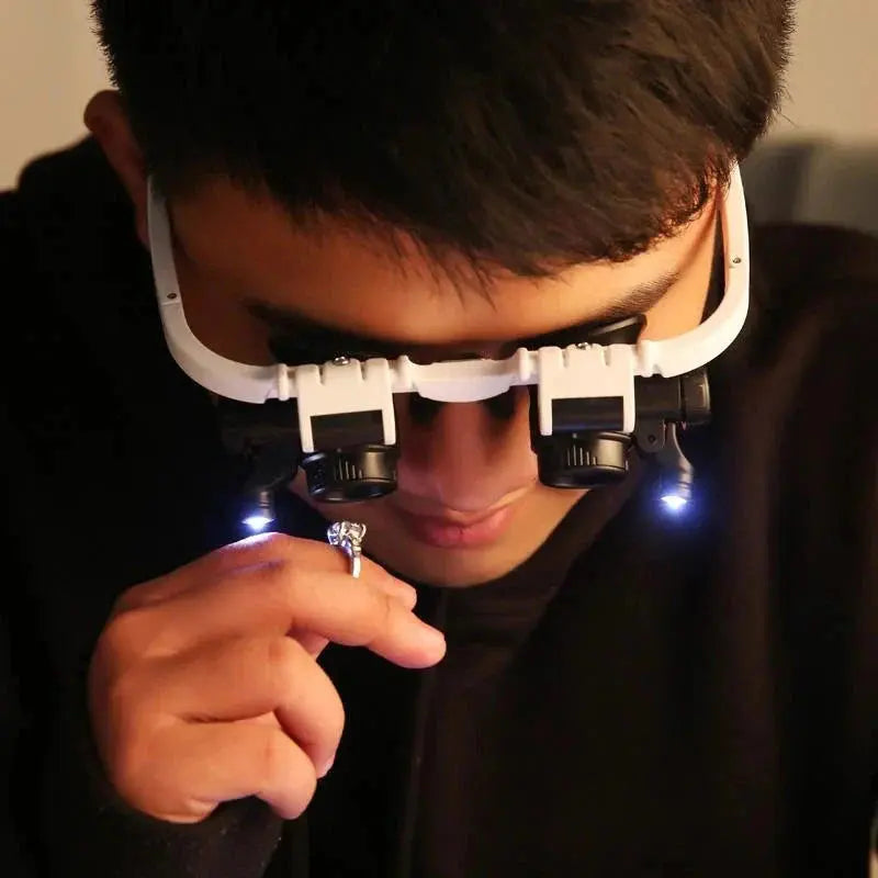 LED Magnifier Headset with Interchangeable Lenses and Adjustable Headband, 8x 15x 23x Veldora