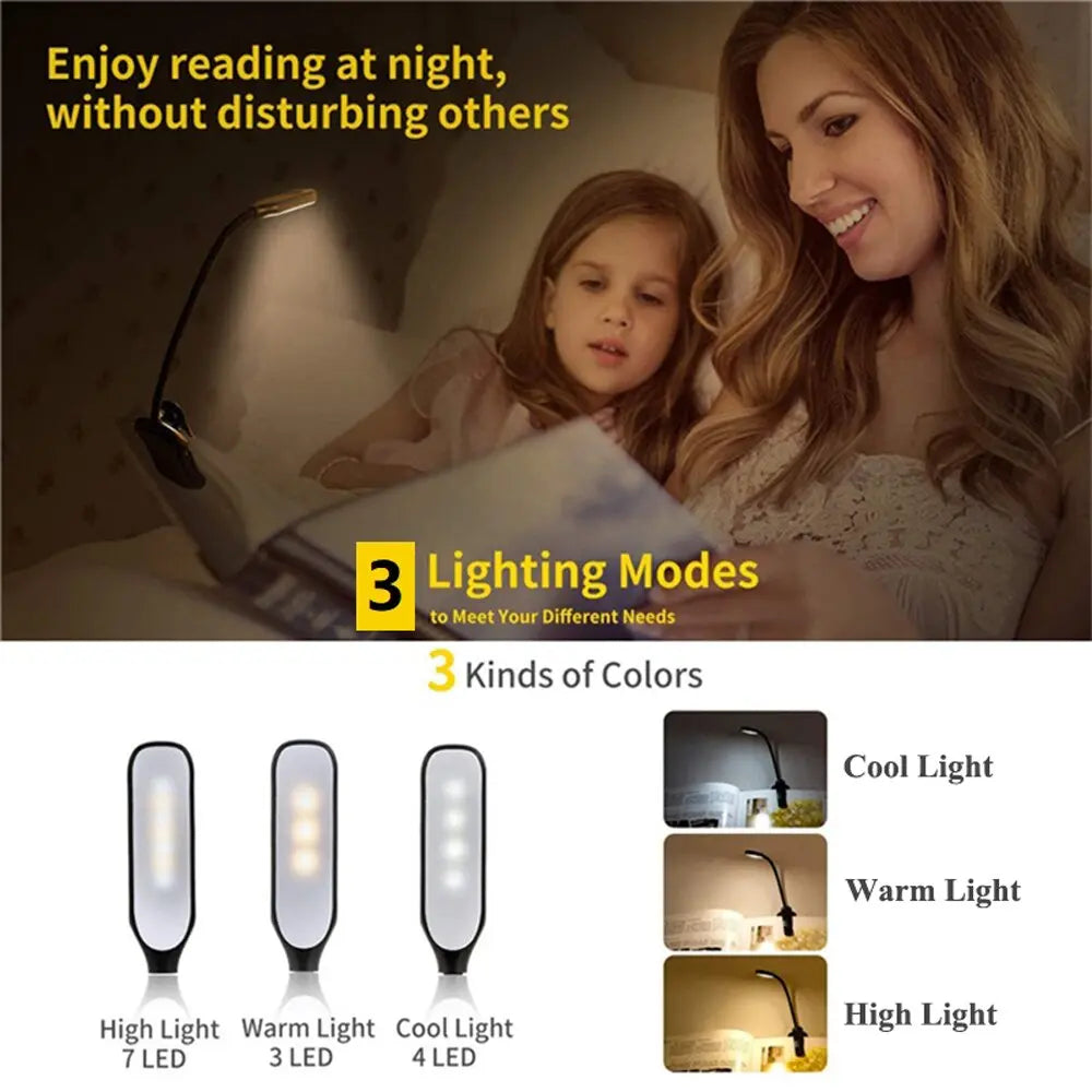 Clip-On Reading Lamp with Adjustable Color Temperature and Rechargeable Battery, 9-LED Veldora