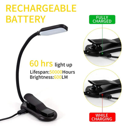 Clip-On Reading Lamp with Adjustable Color Temperature and Rechargeable Battery, 9-LED Veldora
