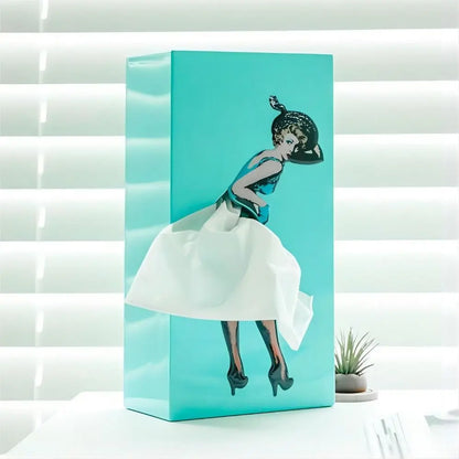 Tissue Box Cover with Flowing Skirt and Weighted Base, Fits Standard Rectangular Boxes Veldora