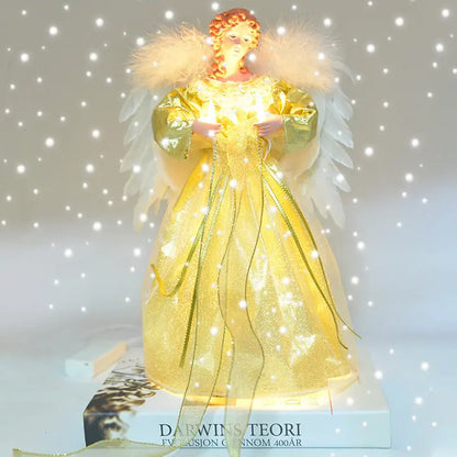 Angel Tree Topper with Moving Wings and Fiber Optic Lighting, 12 in Height, 10-Foot Cable Veldora