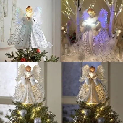 Angel Tree Topper with Moving Wings and Fiber Optic Lighting, 12 in Height, 10-Foot Cable Veldora