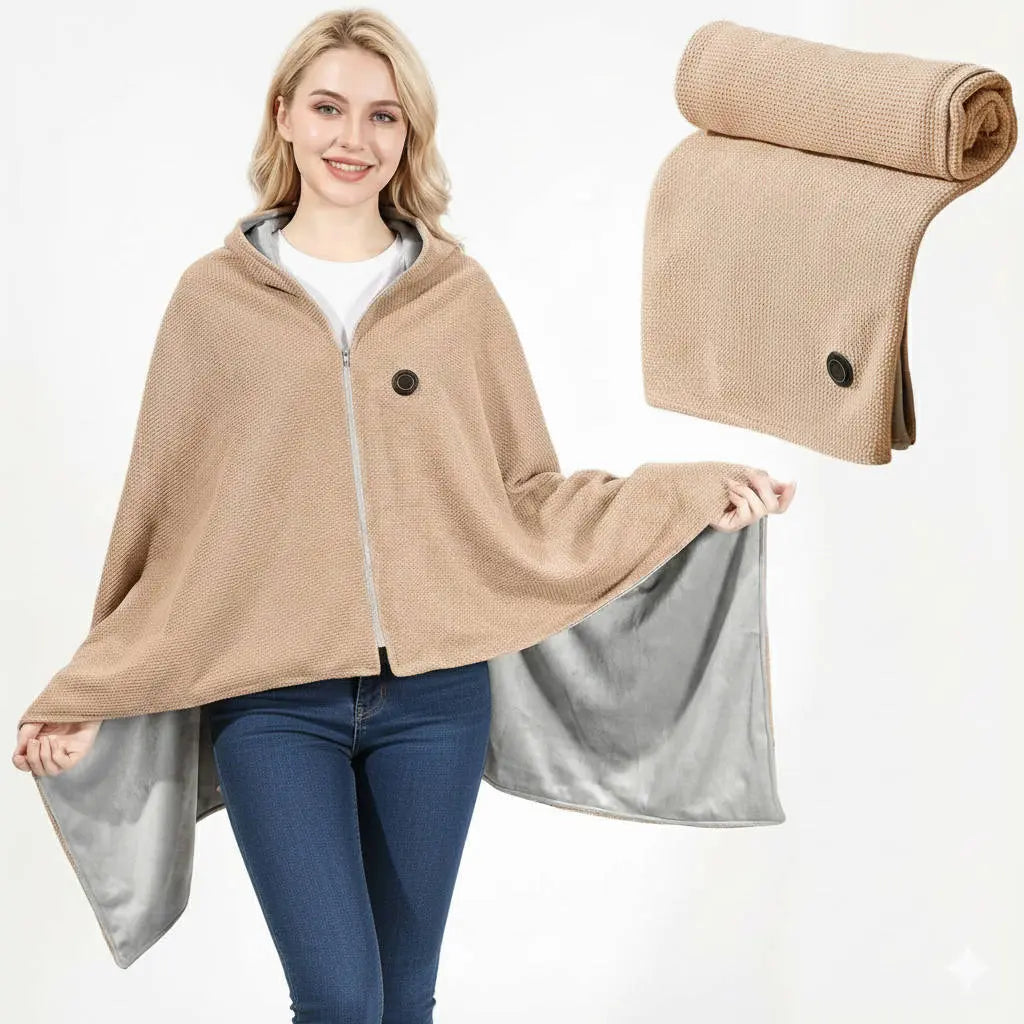 Heated Shawl with 8-Zone Carbon Fiber Heating and Zipper Closure, USB-C Powered Veldora