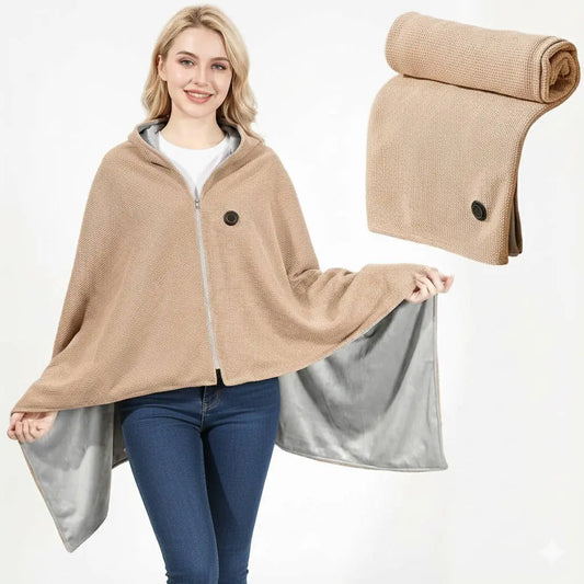 Heated Shawl with 8-Zone Carbon Fiber Heating and Zipper Closure, USB-C Powered Veldora