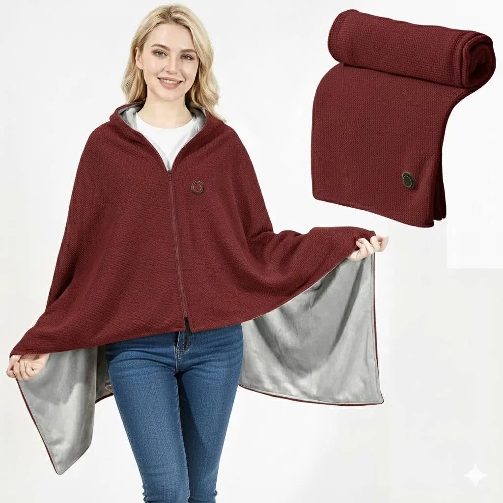 Heated Shawl with 8-Zone Carbon Fiber Heating and Zipper Closure, USB-C Powered Veldora
