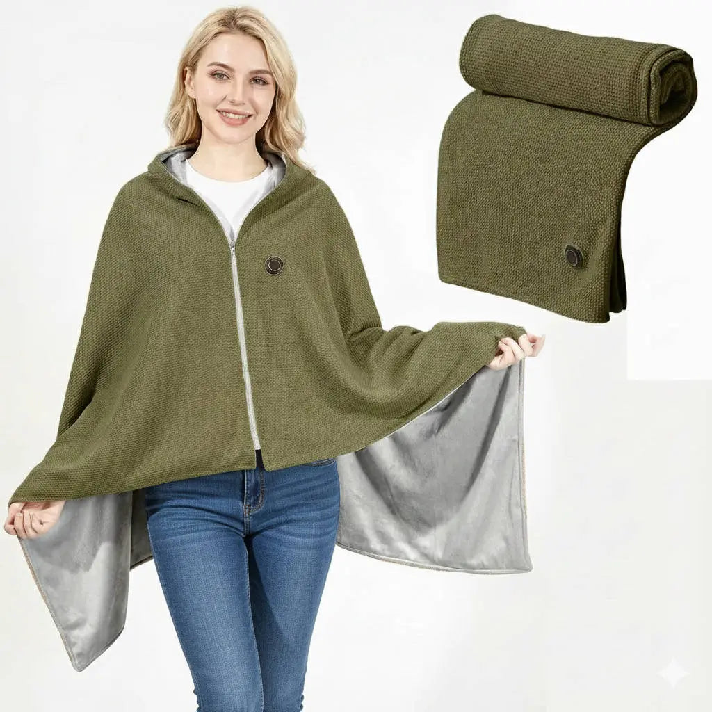Heated Shawl with 8-Zone Carbon Fiber Heating and Zipper Closure, USB-C Powered Veldora