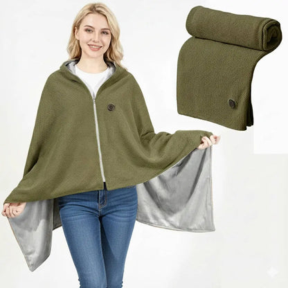 Heated Shawl with 8-Zone Carbon Fiber Heating and Zipper Closure, USB-C Powered Veldora