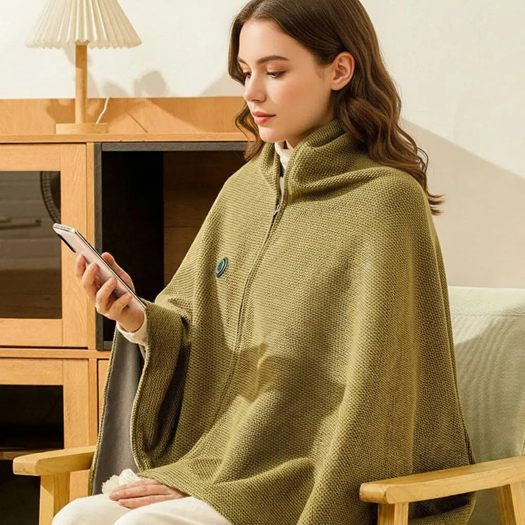 Heated Shawl with 8-Zone Carbon Fiber Heating and Zipper Closure, USB-C Powered Veldora