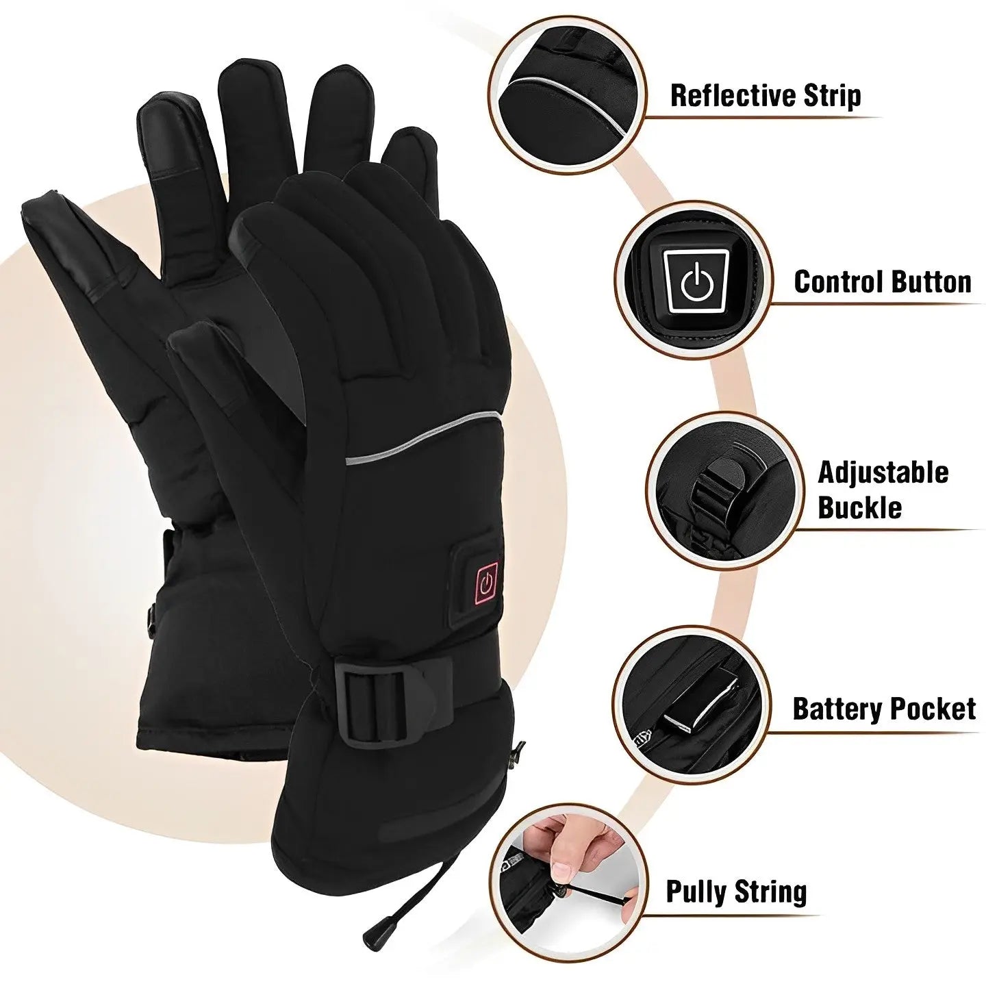 Rechargeable Heated Gloves with Rapid Heating and Removable Battery Pack, Water Resistant Veldora